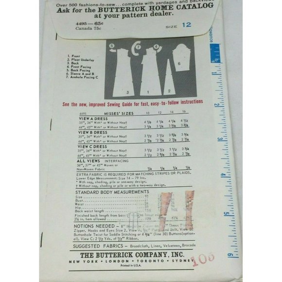 Vintage Butterick 4495 Womens Pleated Front Dress Sewing Pattern Craft 12 - Picture 2 of 5
